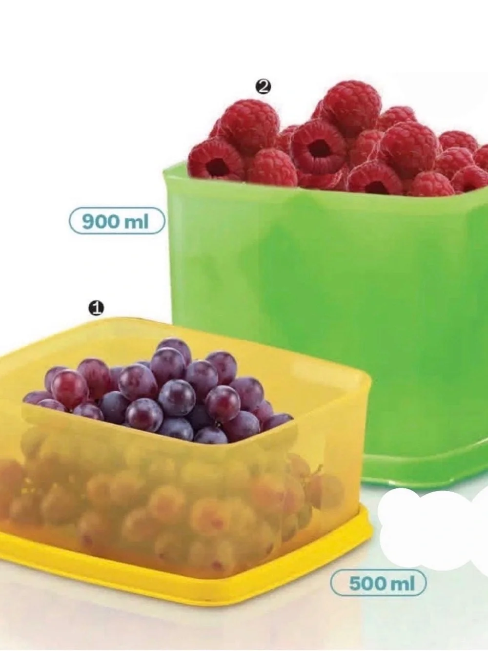 Tupperware Green and Yellow Food Storage Containers - 900ml & 500ml Set